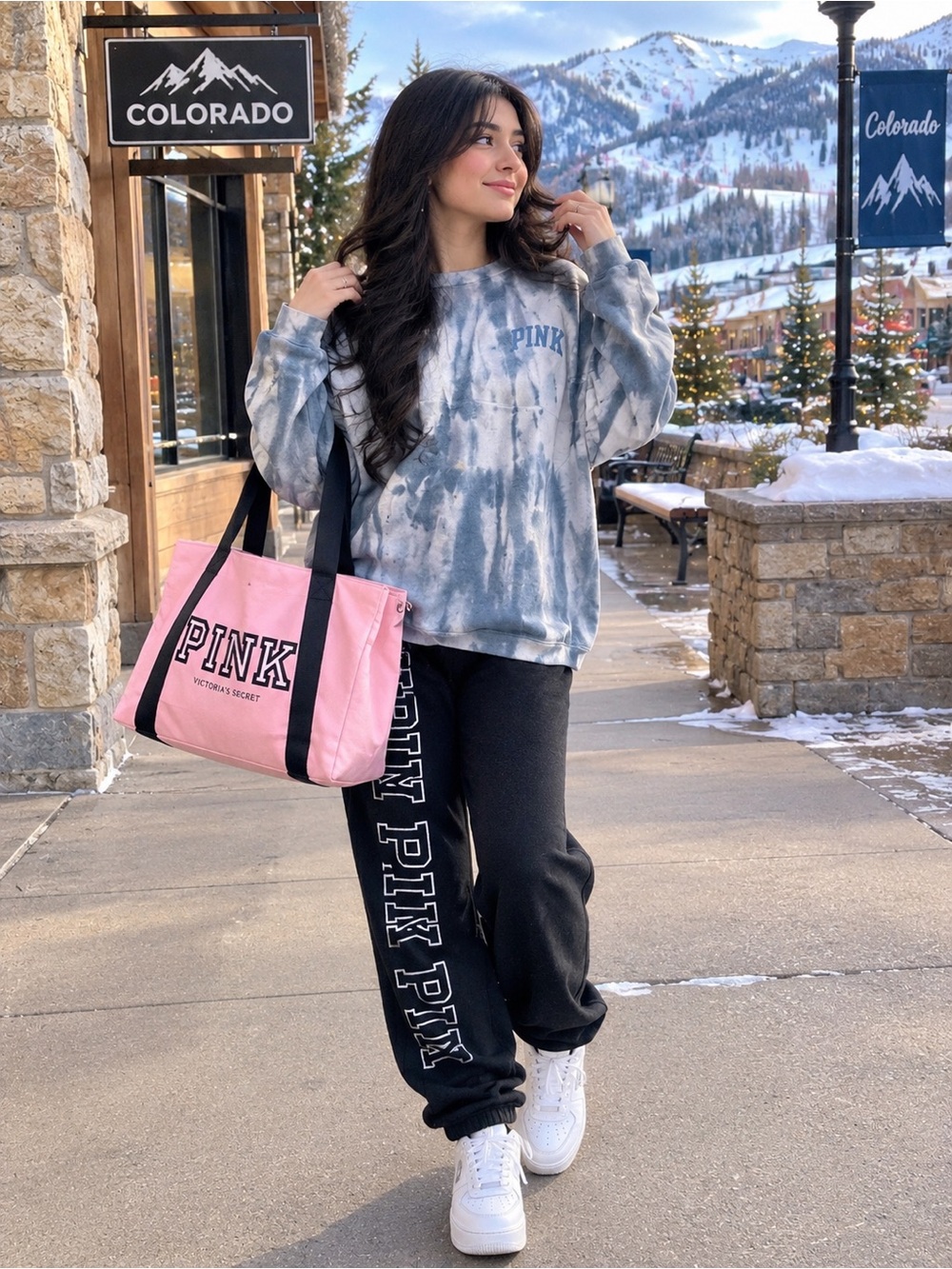 PINK Victoria's Secret Black Logo Track Joggers with sweatshirt warm